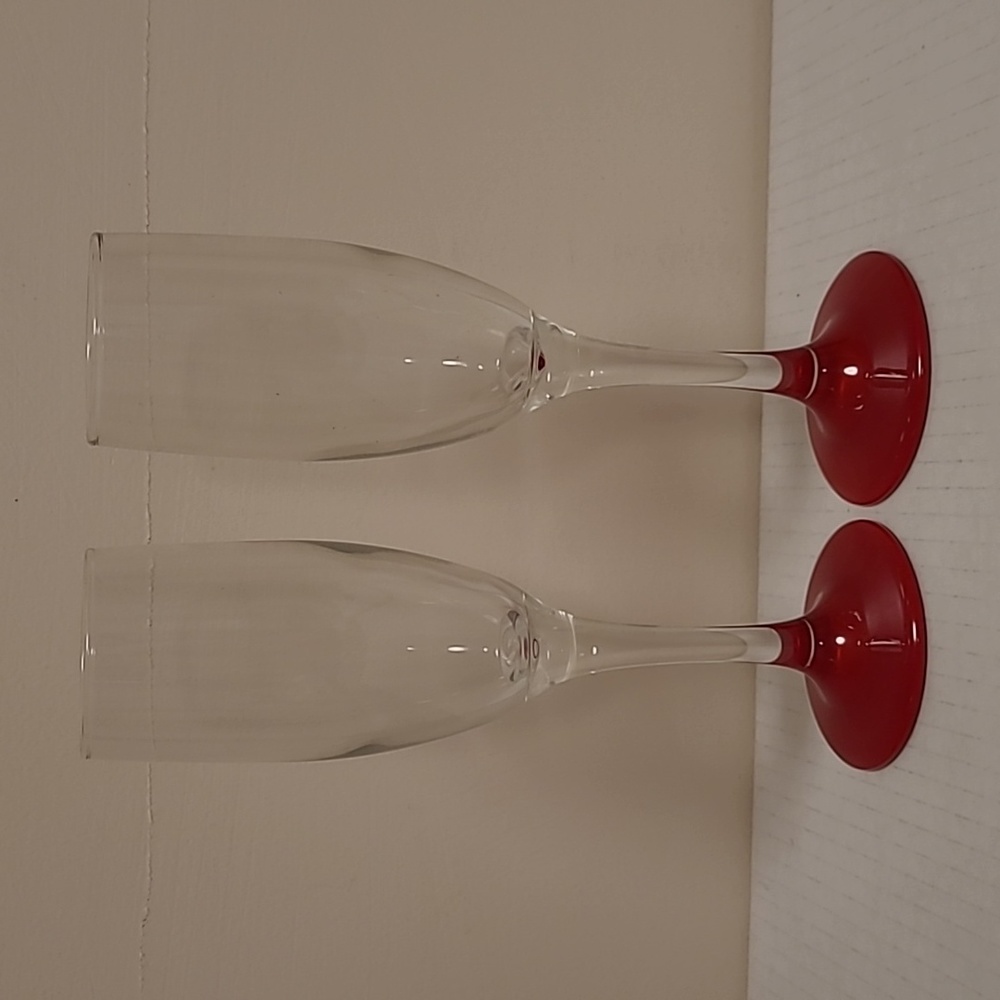 Pair of Libbey Red Bottom Wine Glasses